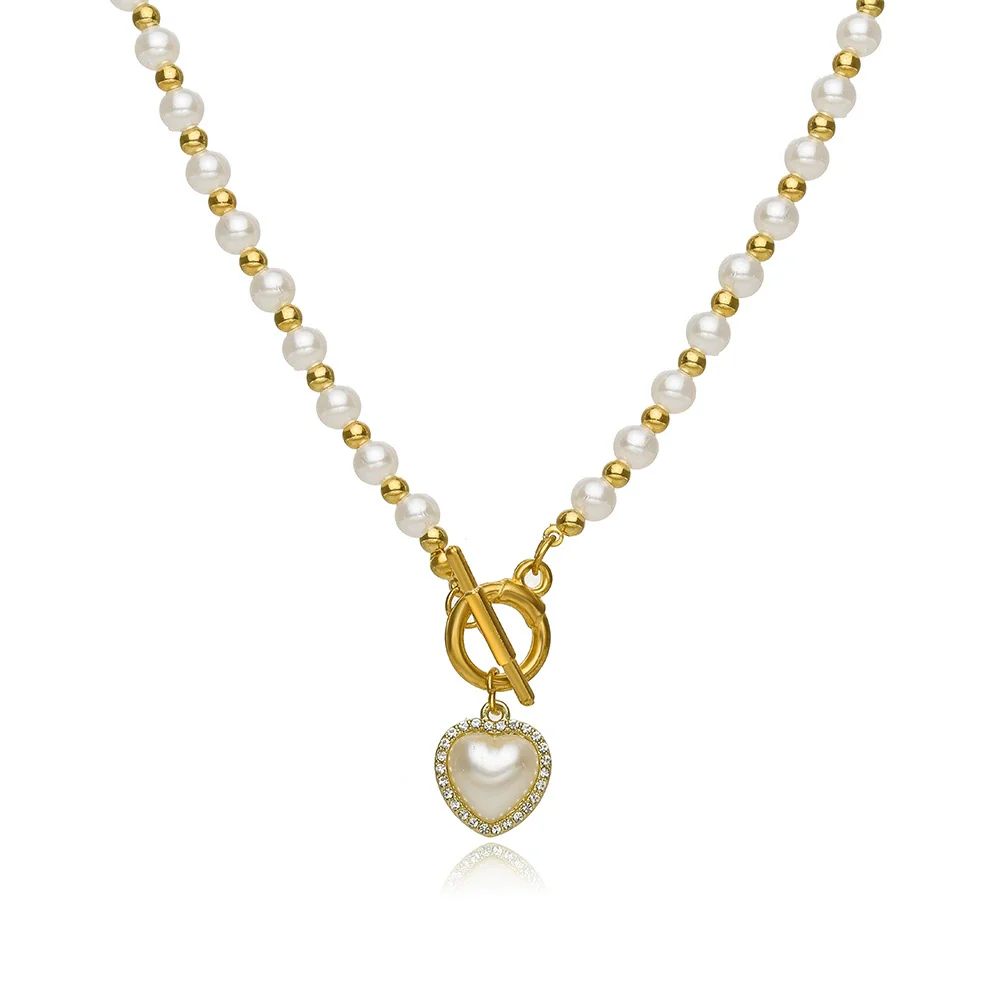 Wholesale Jewelry Simple Geometric Alloy Resin Pearl Necklace With Electroplating And Diamondembedded - Image 5