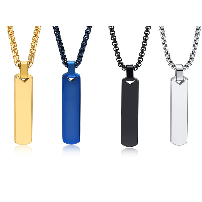 Wholesale Jewelry Simple Geometric Rectangular Stainless Steel And Titanium Steel Pendant Necklace With Lettering For Men