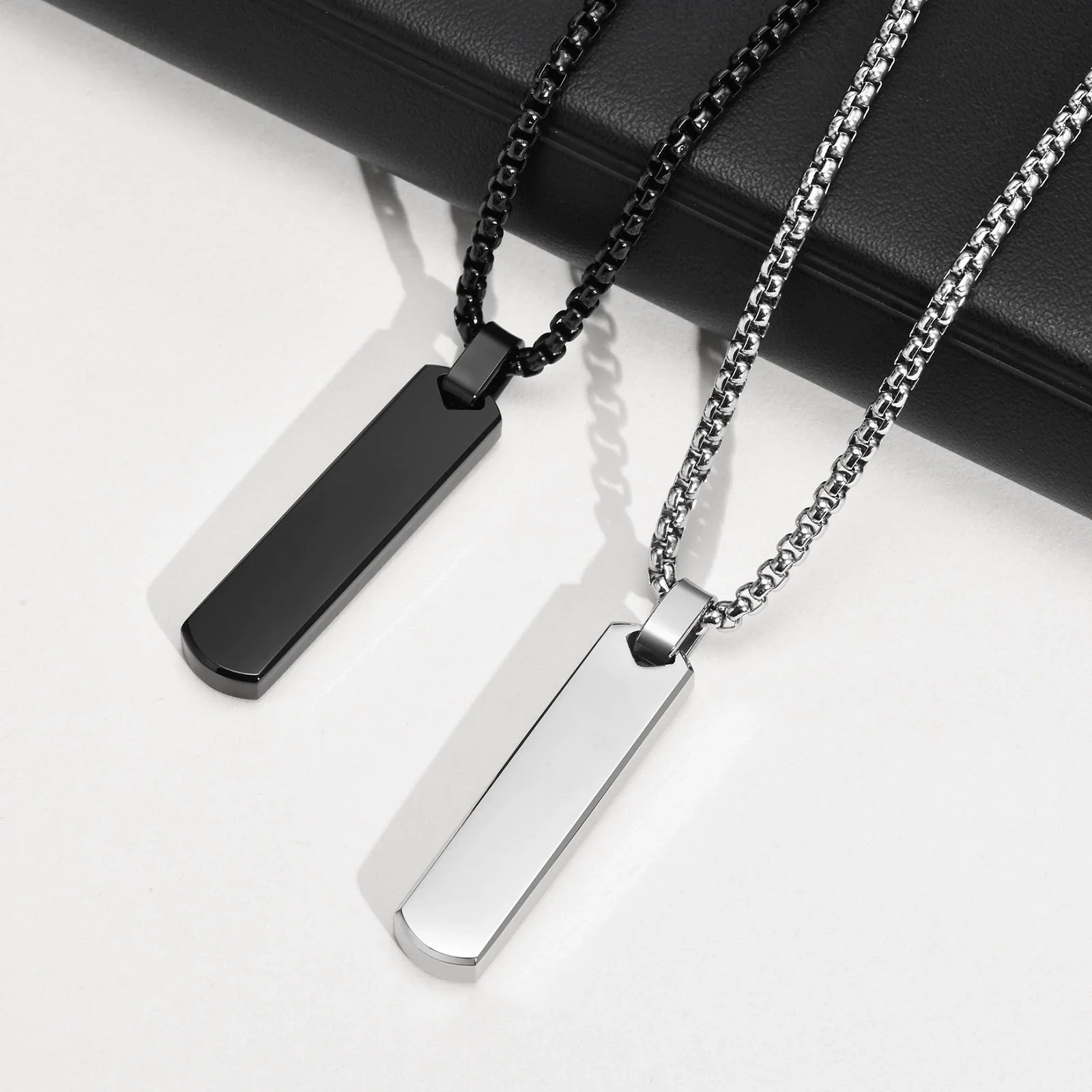 Wholesale Jewelry Simple Geometric Rectangular Stainless Steel And Titanium Steel Pendant Necklace With Lettering For Men - Image 2