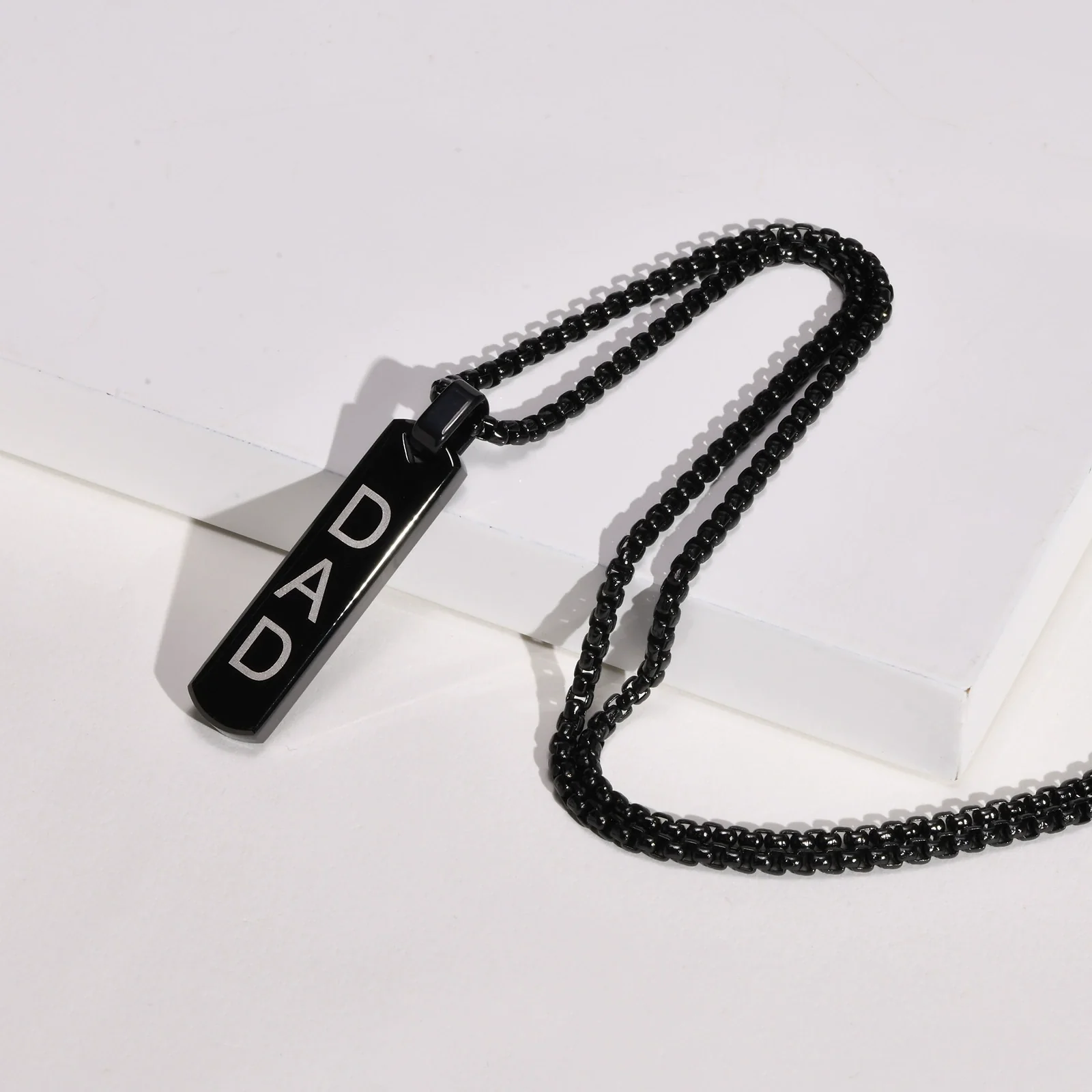 Wholesale Jewelry Simple Geometric Rectangular Stainless Steel And Titanium Steel Pendant Necklace With Lettering For Men - Image 3