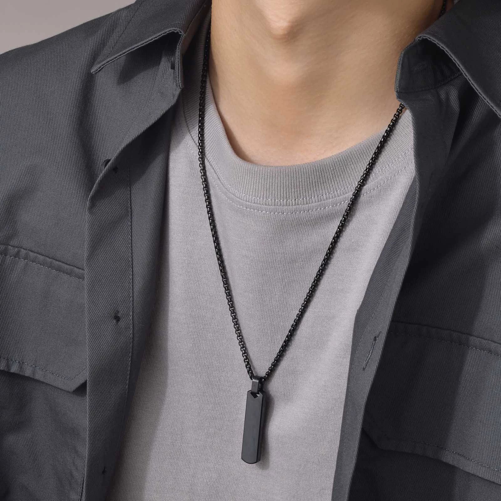 Wholesale Jewelry Simple Geometric Rectangular Stainless Steel And Titanium Steel Pendant Necklace With Lettering For Men - Image 4