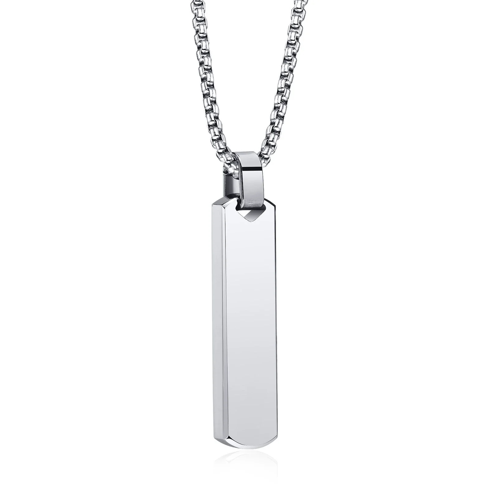Wholesale Jewelry Simple Geometric Rectangular Stainless Steel And Titanium Steel Pendant Necklace With Lettering For Men - Image 5