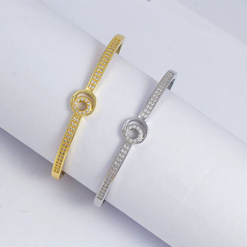 Wholesale Jewelry Simple Style Copper Bracelet With Concentric Circle Shape And Diamondencrusted Electroplating Design - Image 4