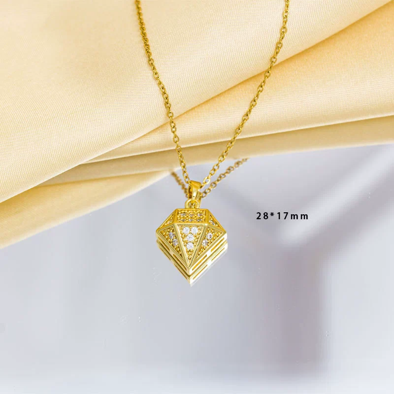 Wholesale Jewelry Simple Style Copper O Chain Pendant Necklace With Diamond Shape And Mixed Gemstone Setting And Electroplating - Image 2