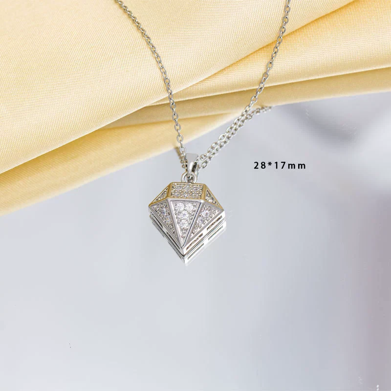 Wholesale Jewelry Simple Style Copper O Chain Pendant Necklace With Diamond Shape And Mixed Gemstone Setting And Electroplating - Image 6