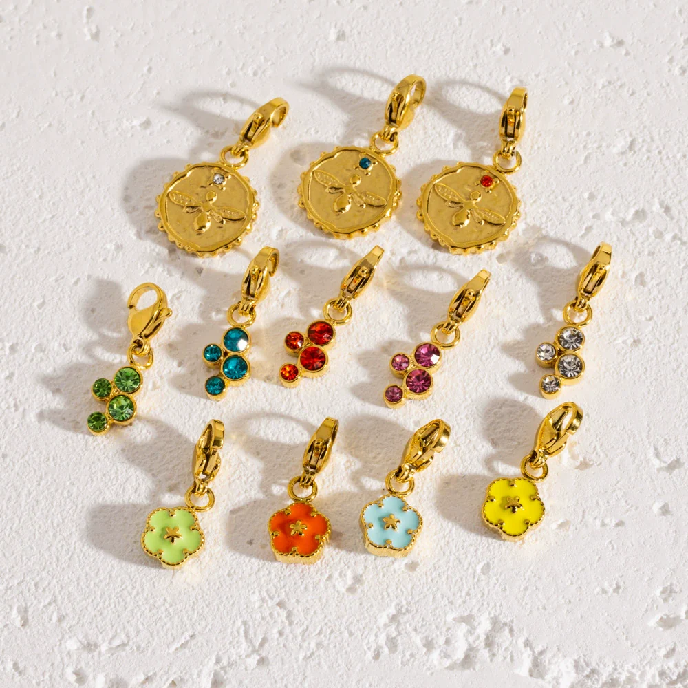 Wholesale Jewelry Small Flower Hanging Lobster Buckle Pendant Stainless Steel Dripping Oil Rhinestones Vacuum In Furnace - Image 2