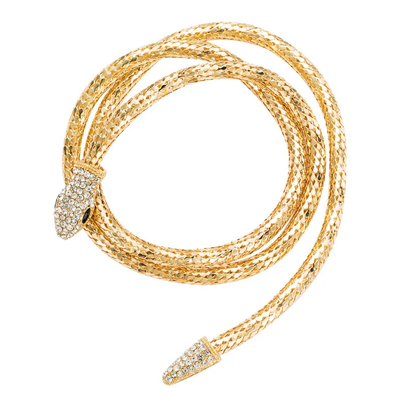 Wholesale Jewelry Snakeshaped Hollow Alloy Chain Necklace Inlaid With Rhinestone - Image 5