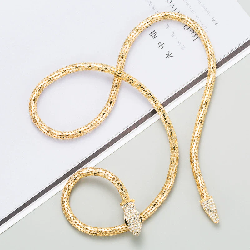 Wholesale Jewelry Snakeshaped Hollow Alloy Chain Necklace Inlaid With Rhinestone - Image 6