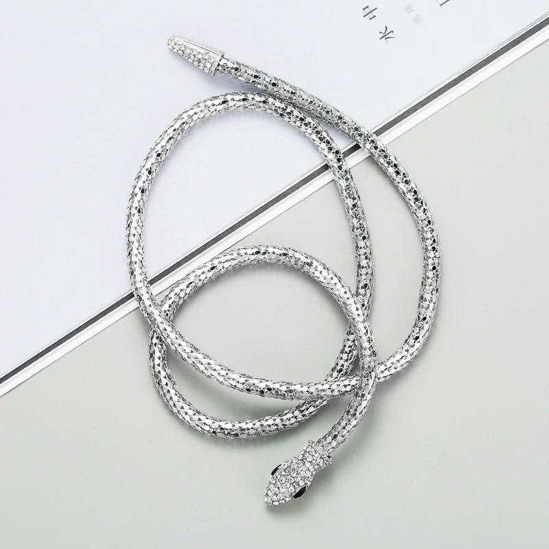 Wholesale Jewelry Snakeshaped Hollow Alloy Chain Necklace Inlaid With Rhinestone - Image 7