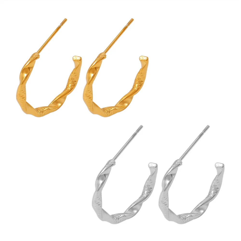 Wholesale Jewelry Stainless Steel 18K Gold Plated Geometric Cshaped Twisted Earrings For Women - Image 5
