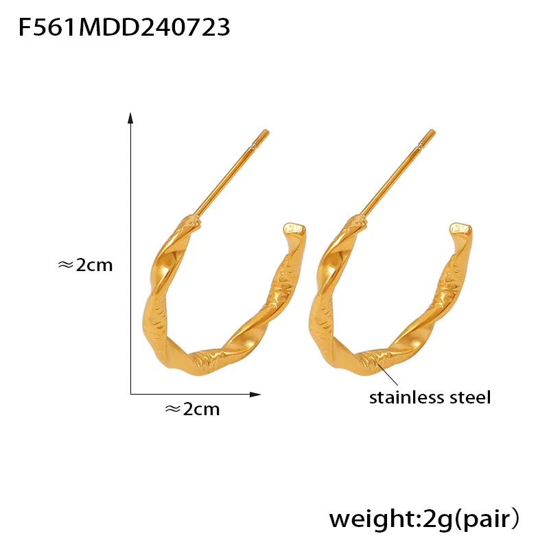 Wholesale Jewelry Stainless Steel 18K Gold Plated Geometric Cshaped Twisted Earrings For Women - Image 6