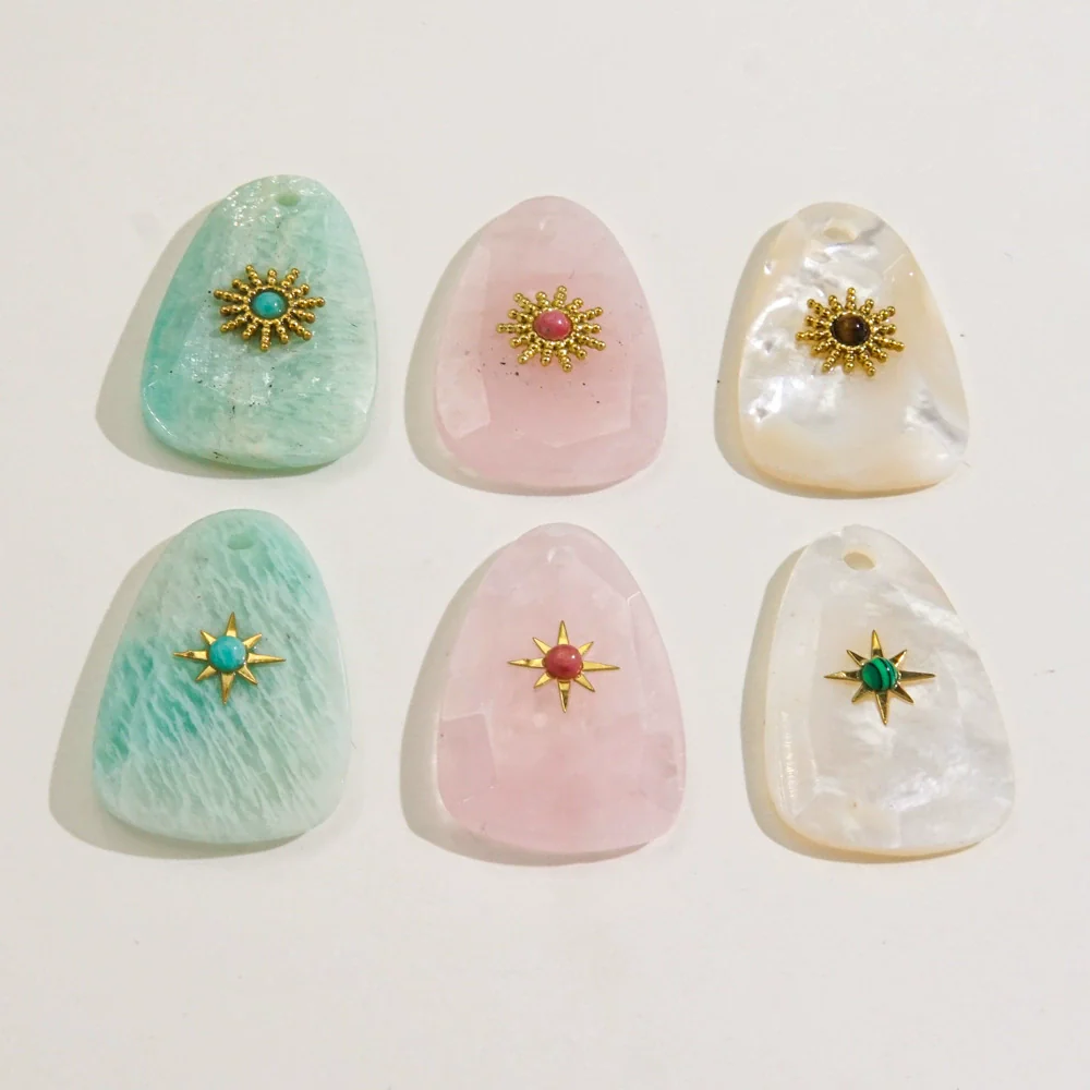 Wholesale Jewelry Stainless Steel And Natural Stone Oval Facet Hand Cut Inlay Accessories