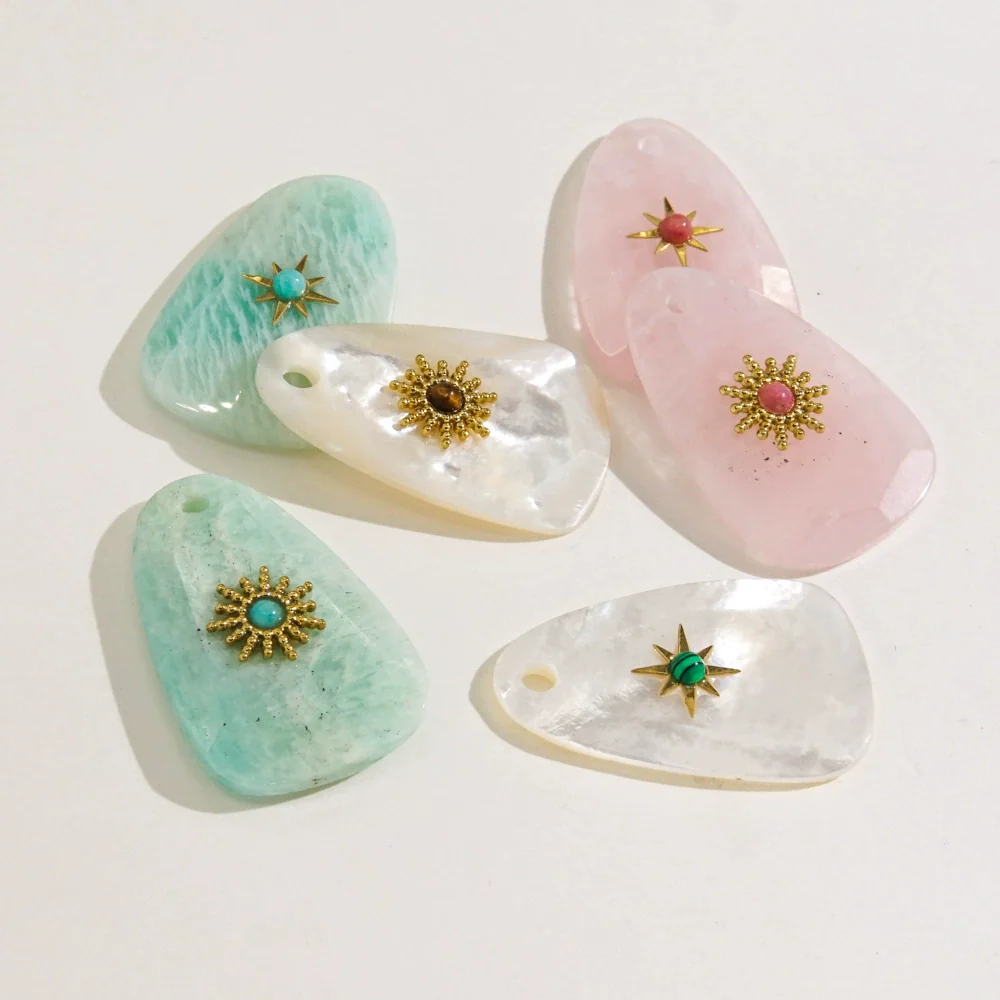 Wholesale Jewelry Stainless Steel And Natural Stone Oval Facet Hand Cut Inlay Accessories - Image 2