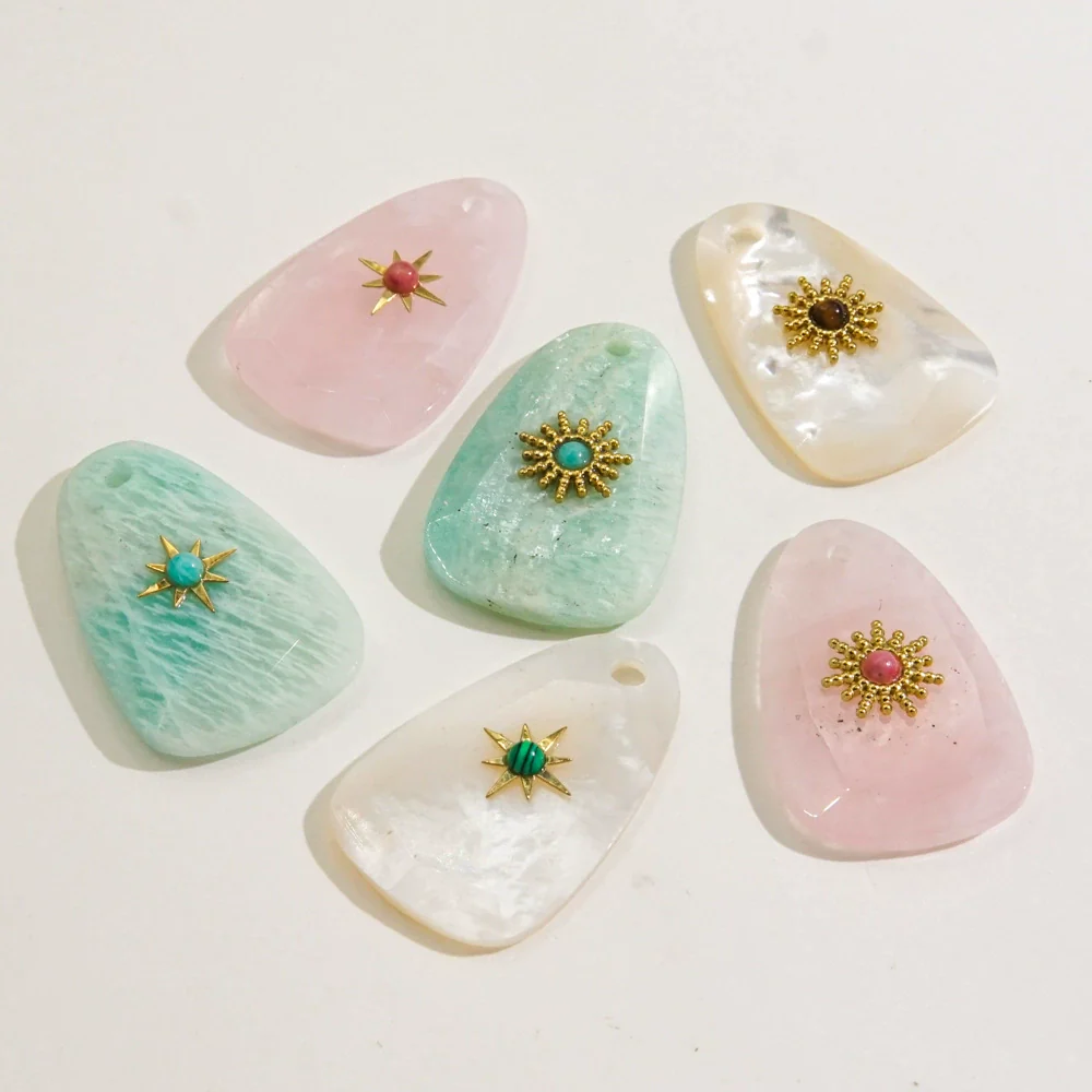 Wholesale Jewelry Stainless Steel And Natural Stone Oval Facet Hand Cut Inlay Accessories - Image 3