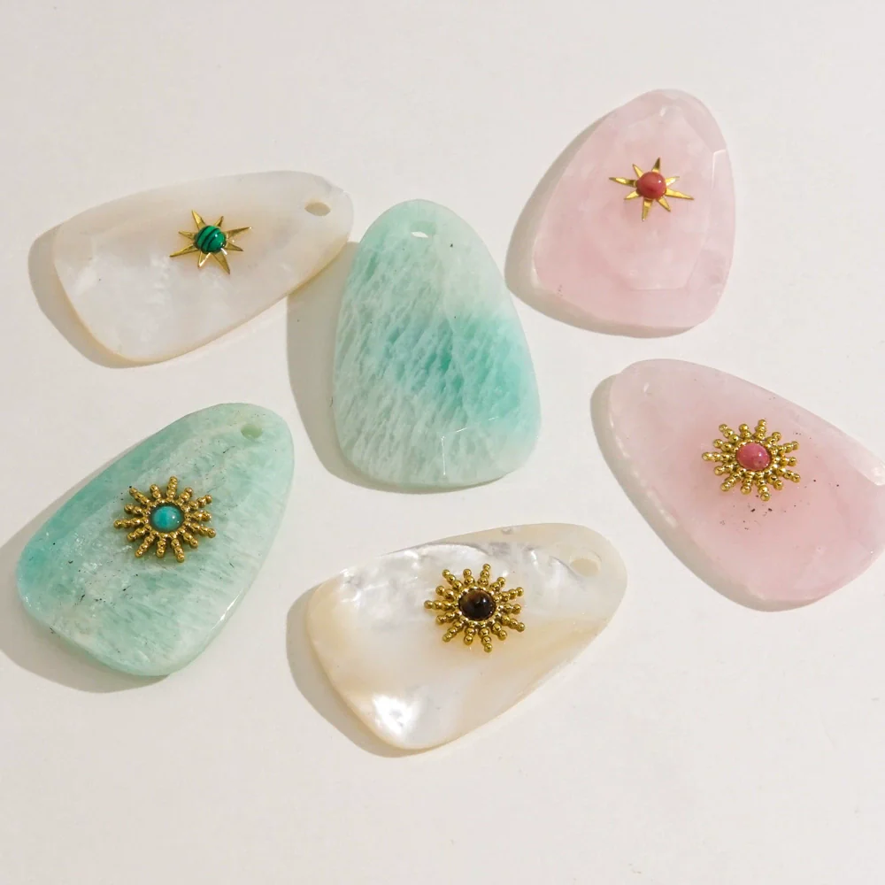 Wholesale Jewelry Stainless Steel And Natural Stone Oval Facet Hand Cut Inlay Accessories - Image 4