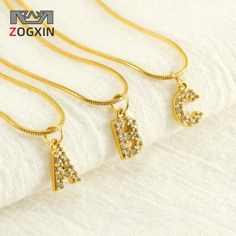 Wholesale Jewelry 316L Stainless Steel And 316L Stainless Steel Letter Pattern Snake Bone Chain Necklace For Women With Diamond And Electroplating