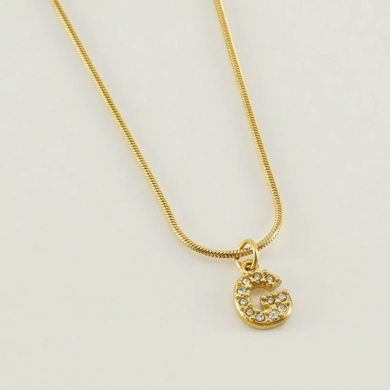 Wholesale Jewelry 316L Stainless Steel And 316L Stainless Steel Letter Pattern Snake Bone Chain Necklace For Women With Diamond And Electroplating - Image 12