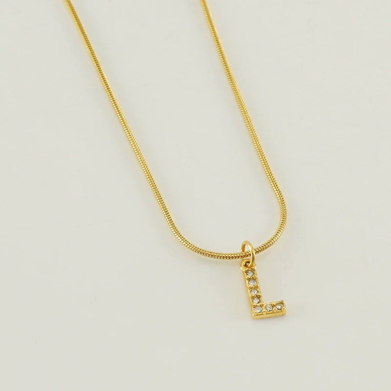 Wholesale Jewelry 316L Stainless Steel And 316L Stainless Steel Letter Pattern Snake Bone Chain Necklace For Women With Diamond And Electroplating - Image 17