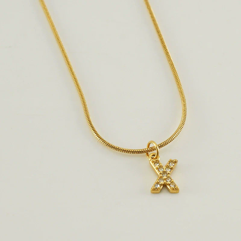 Wholesale Jewelry 316L Stainless Steel And 316L Stainless Steel Letter Pattern Snake Bone Chain Necklace For Women With Diamond And Electroplating - Image 29