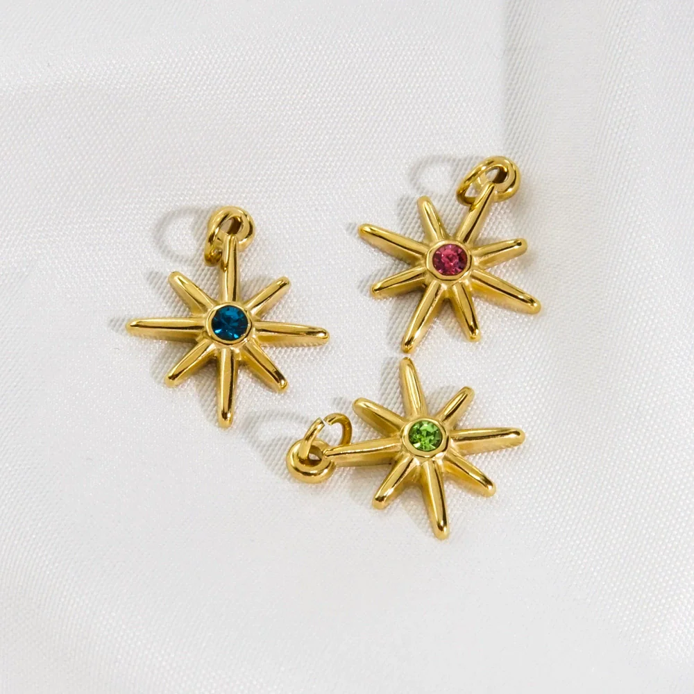 Wholesale Jewelry Stainless Steel And Zircon Inlaid Geometric Eightpointed Star Necklace Earrings Pendant With Vacuum In Furnace Electroplating - Image 3