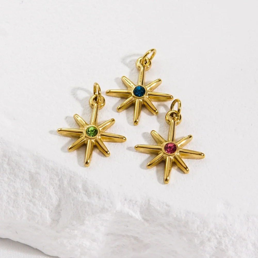 Wholesale Jewelry Stainless Steel And Zircon Inlaid Geometric Eightpointed Star Necklace Earrings Pendant With Vacuum In Furnace Electroplating - Image 4