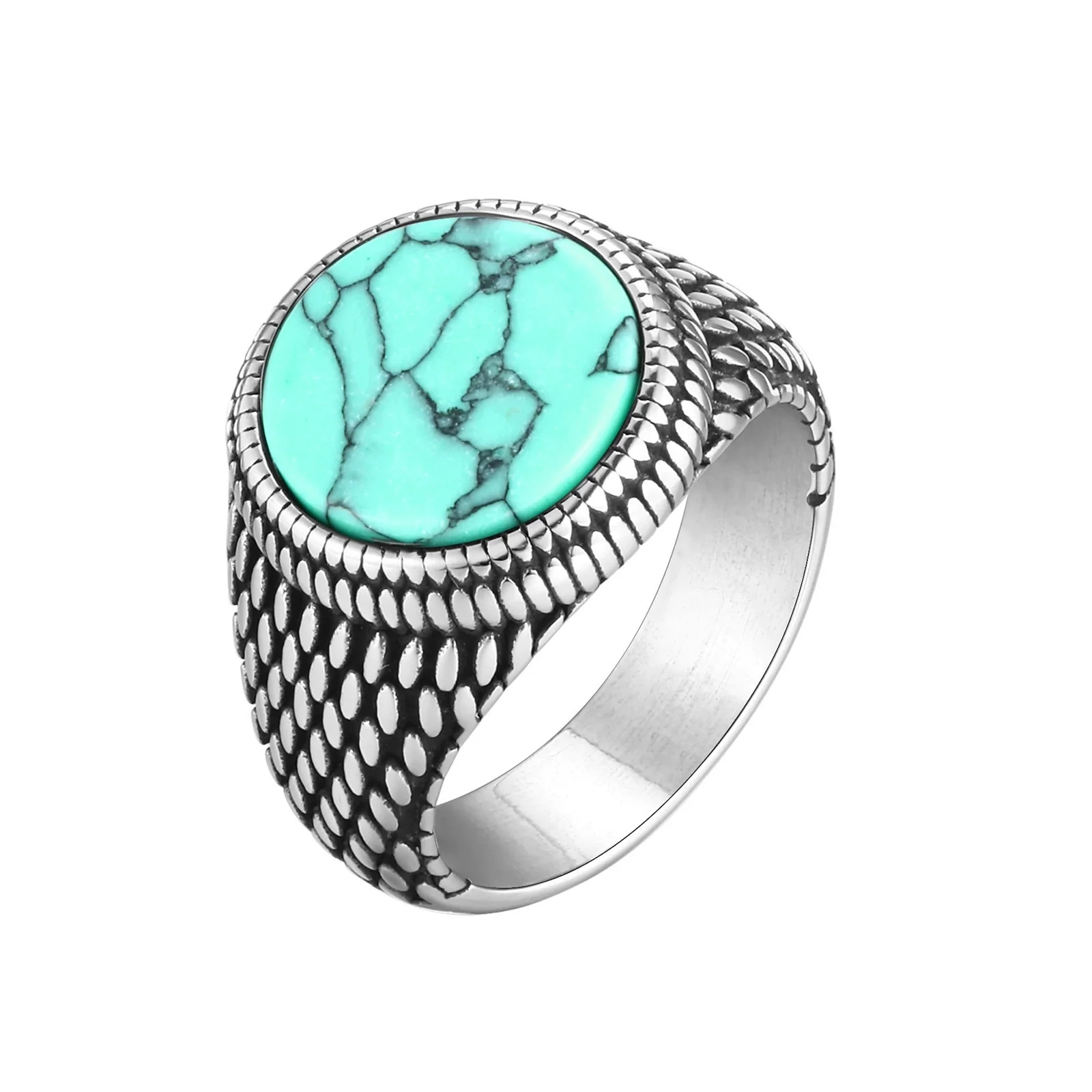 Wholesale Jewelry Stainless Steel Black Onyx Turquoise Geometric Men's Ring Electroplated - Image 5