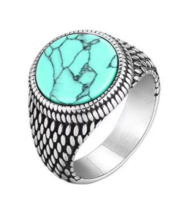 Wholesale Jewelry Stainless Steel Black Onyx Turquoise Geometric Men's Ring Electroplated - Image 7