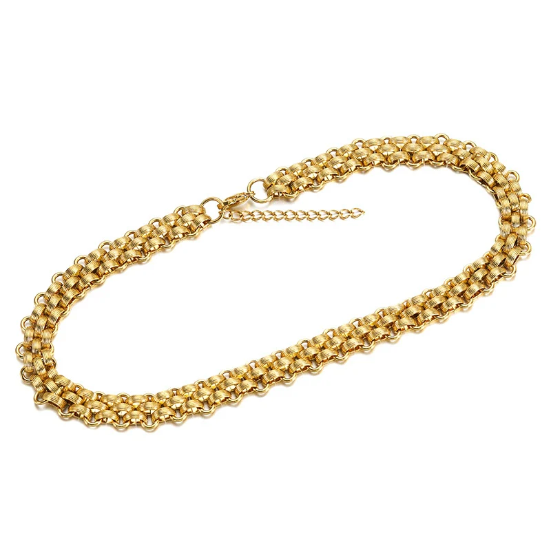 Wholesale Jewelry Stainless Steel Bold Woven Plaid Unisex Necklace With Electroplating