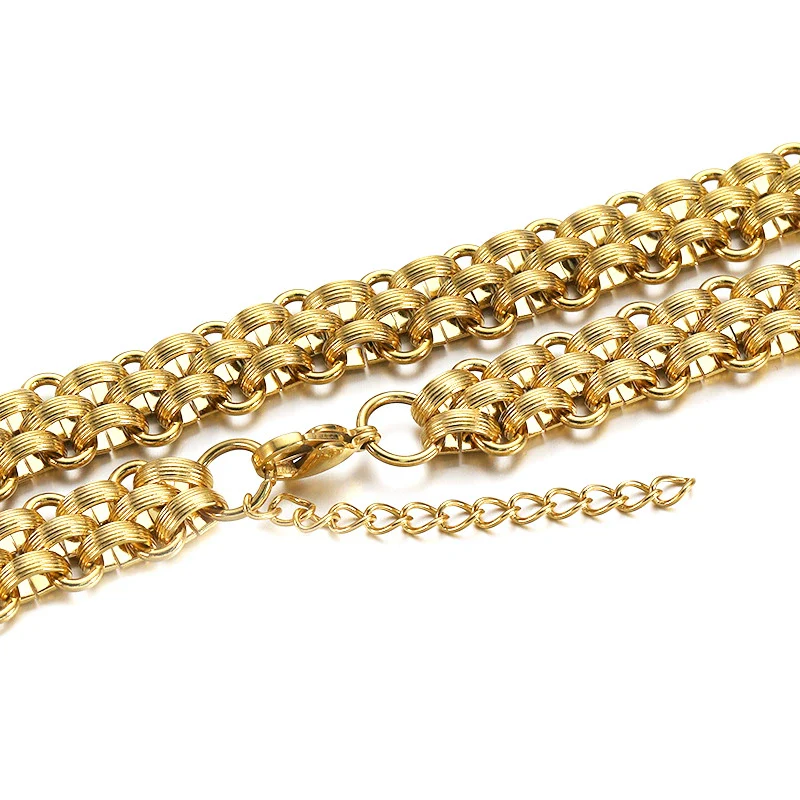 Wholesale Jewelry Stainless Steel Bold Woven Plaid Unisex Necklace With Electroplating - Image 2