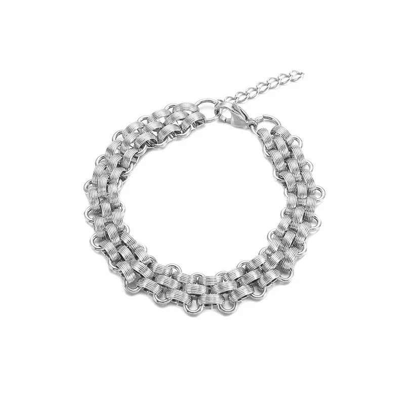 Wholesale Jewelry Stainless Steel Bold Woven Plaid Unisex Necklace With Electroplating - Image 5