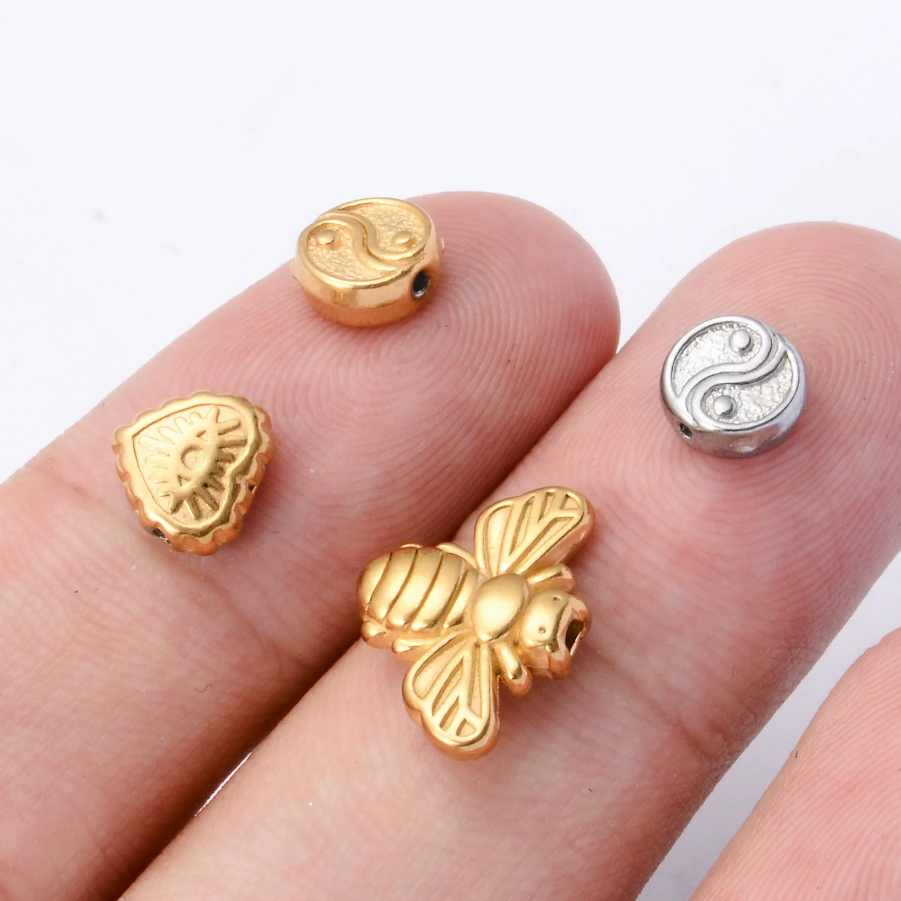 Wholesale Jewelry Stainless Steel Butterfly Bee Love Kitten Fish Skull Flat Square Perforated Beads Electroplated Diy Handmade Materials - Image 2