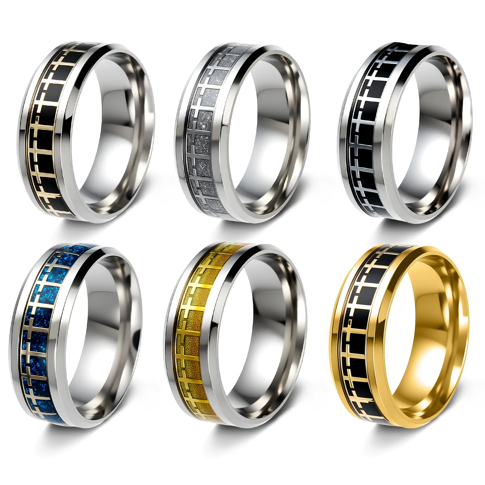Wholesale Jewelry Stainless Steel Cross Unisex Ring Geometric Design Seiko