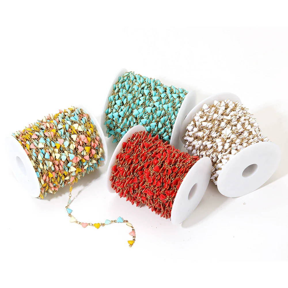 Wholesale Jewelry Stainless Steel Exotic Peach Heart Shape Dripping Oil Handmade Chain Necklace Bracelet Accessories