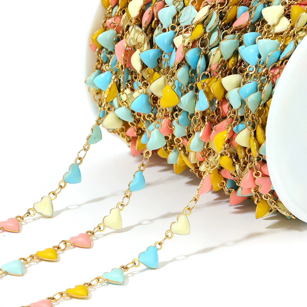 Wholesale Jewelry Stainless Steel Exotic Peach Heart Shape Dripping Oil Handmade Chain Necklace Bracelet Accessories - Image 6