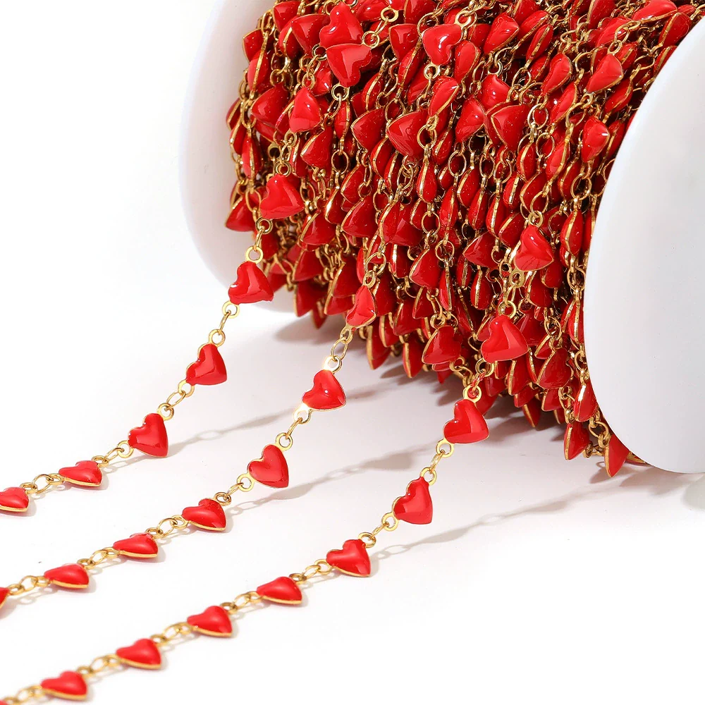 Wholesale Jewelry Stainless Steel Exotic Peach Heart Shape Dripping Oil Handmade Chain Necklace Bracelet Accessories - Image 9