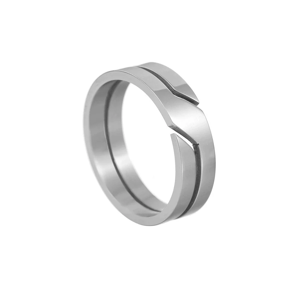 Wholesale Jewelry Stainless Steel Geometric Cut Out Vacuum Electroplated Couple Ring - Image 6