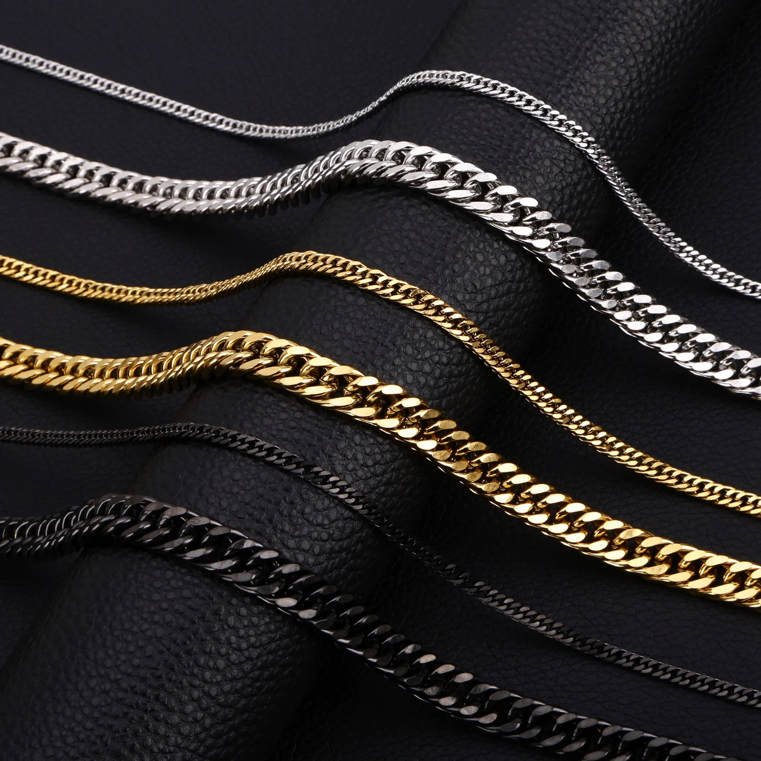 Wholesale Jewelry Stainless Steel Geometric Double Woven Double Buckle Four Sided Grinding Cuban Chain Electroplating Unisex