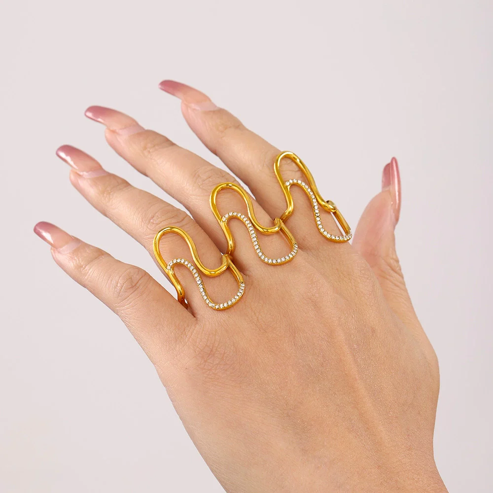 Wholesale Jewelry Stainless Steel Geometric Open Ring Electroplated For Women - Image 3