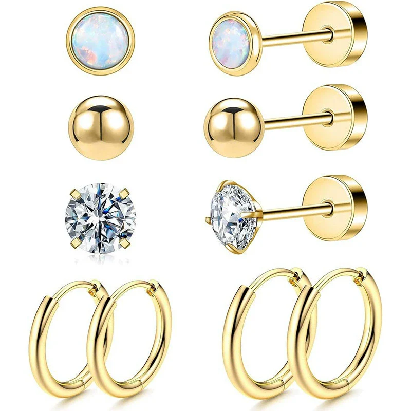 Wholesale Jewelry Stainless Steel Geometric Plant Flowers Style Electroplating Stud Earrings