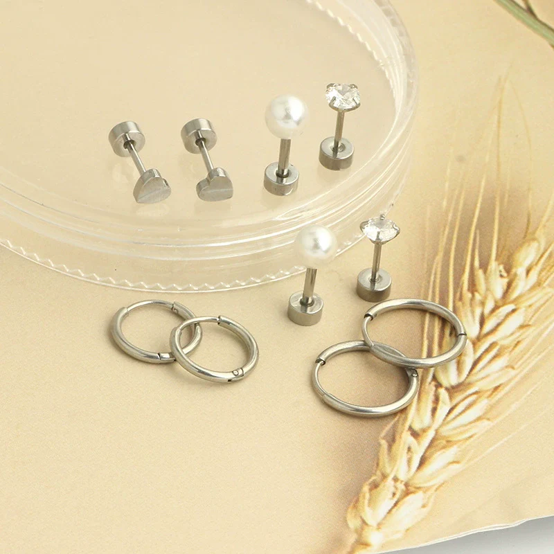 Wholesale Jewelry Stainless Steel Geometric Plant Flowers Style Electroplating Stud Earrings - Image 4