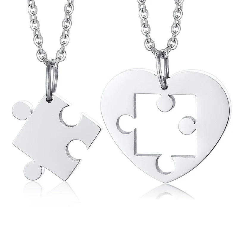 Wholesale Jewelry Stainless Steel Geometric Puzzle Pendant Necklace For Couple With Electroplating Ochain