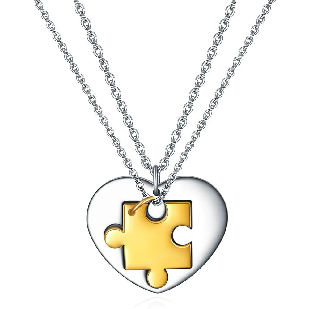 Wholesale Jewelry Stainless Steel Geometric Puzzle Pendant Necklace For Couple With Electroplating Ochain - Image 10