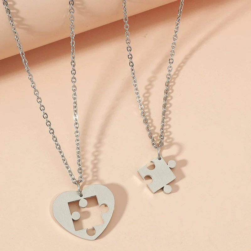 Wholesale Jewelry Stainless Steel Geometric Puzzle Pendant Necklace For Couple With Electroplating Ochain - Image 2