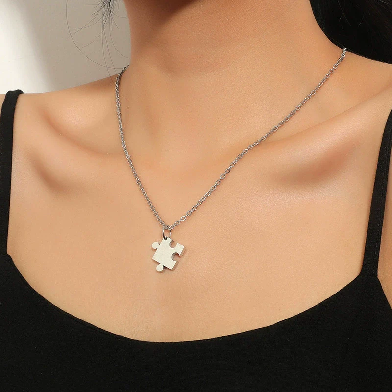 Wholesale Jewelry Stainless Steel Geometric Puzzle Pendant Necklace For Couple With Electroplating Ochain - Image 4