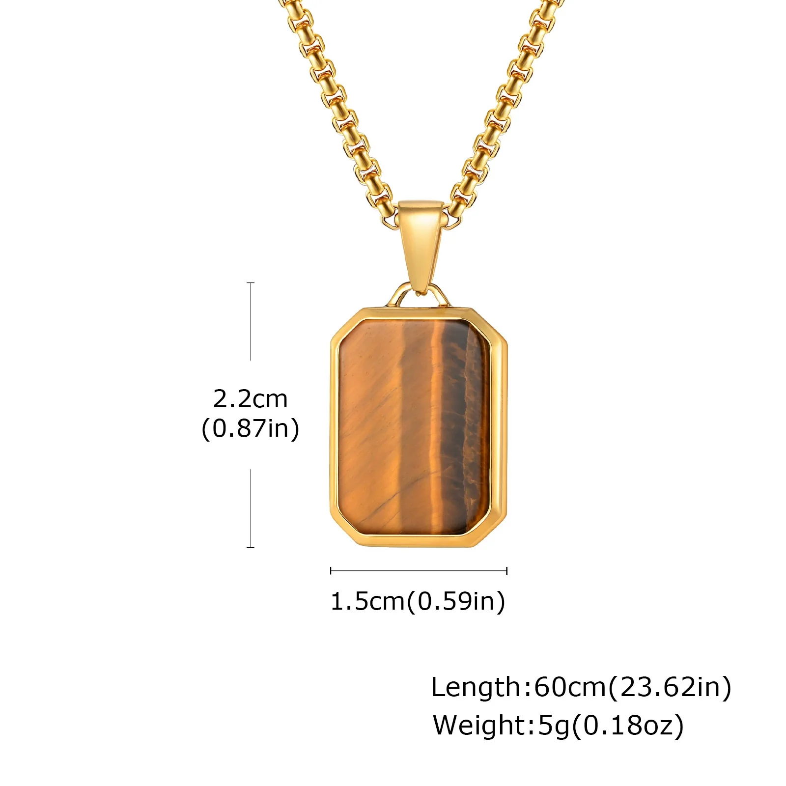 Wholesale Jewelry Stainless Steel Geometric Rectangular Turquoise Tiger Eye Lapis Pendant Necklace For Men Electroplated - Image 12