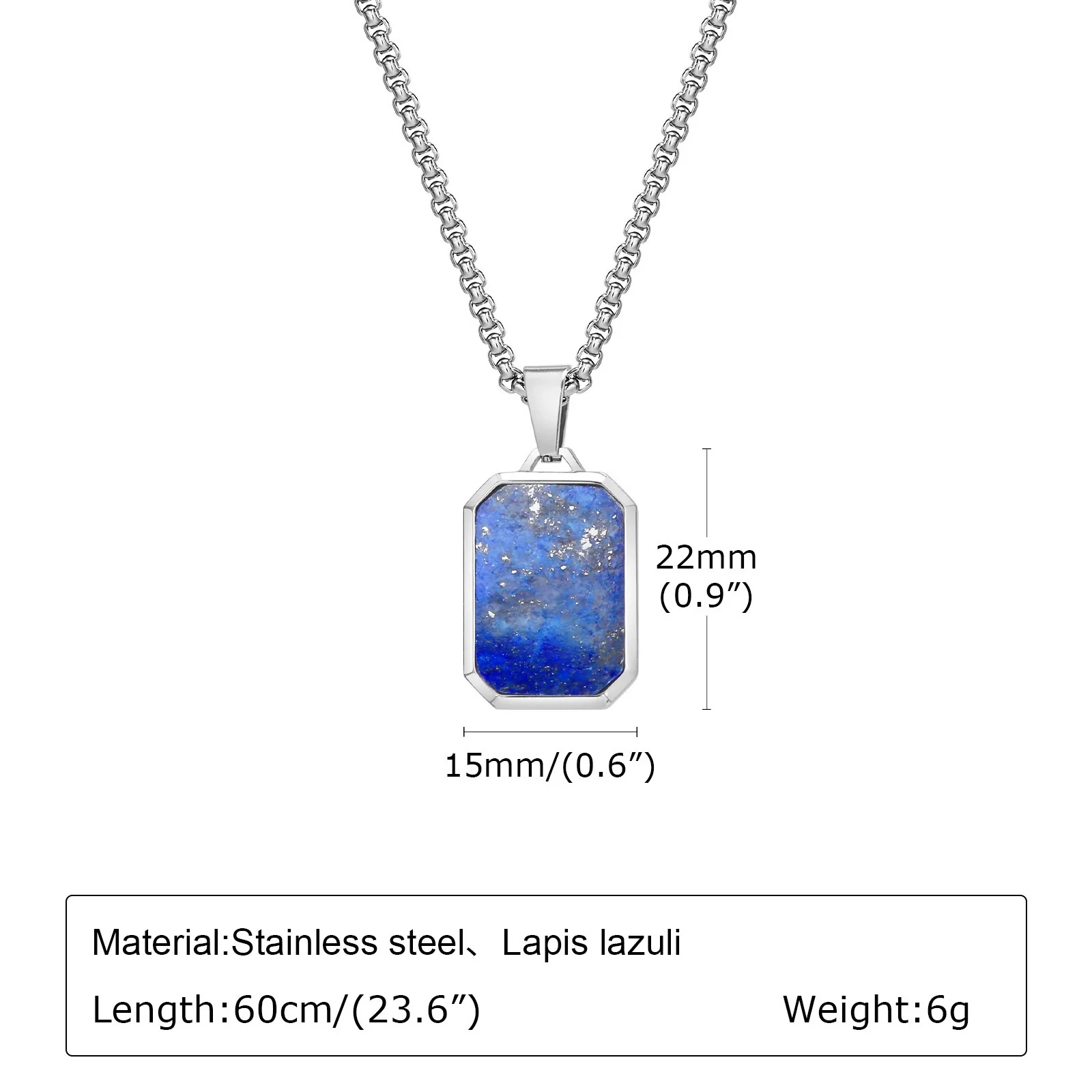 Wholesale Jewelry Stainless Steel Geometric Rectangular Turquoise Tiger Eye Lapis Pendant Necklace For Men Electroplated - Image 7