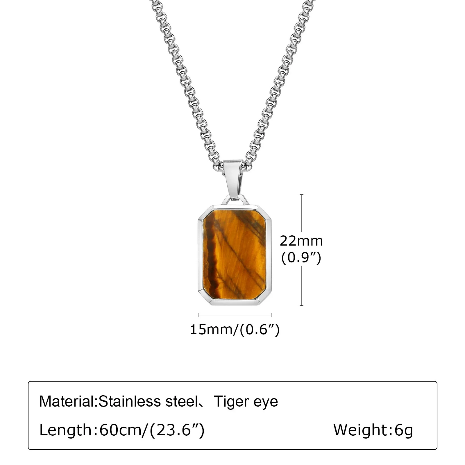 Wholesale Jewelry Stainless Steel Geometric Rectangular Turquoise Tiger Eye Lapis Pendant Necklace For Men Electroplated - Image 8