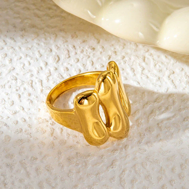 Wholesale Jewelry Stainless Steel Gold Plated Geometric Stitching Fashion Joker Ring Hollow Design - Image 4