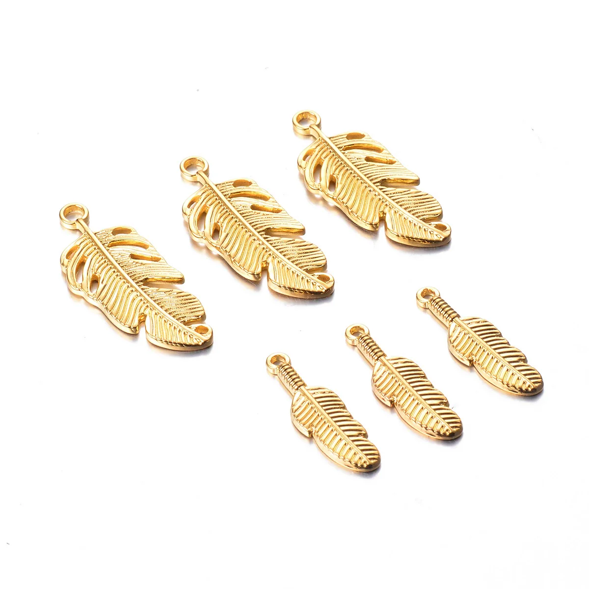 Wholesale Jewelry Stainless Steel Golden Feather Leaves Pendant Electroplated Accessories Necklace Earrings