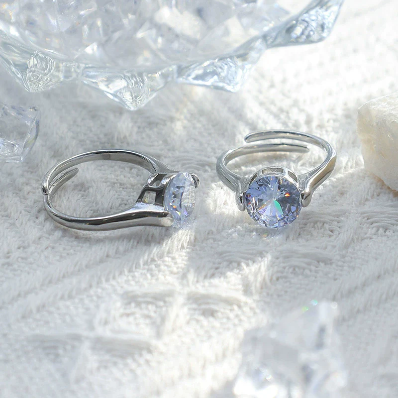 Wholesale Jewelry Stainless Steel Heart Shape Geometric Zircon Opening Ring For Women - Image 2
